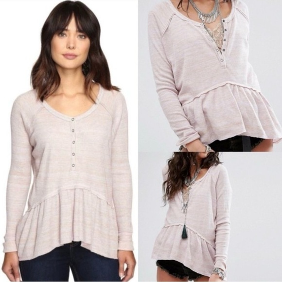 Free People Coastline Peplum Long‎ Sleeve Thermal Top in Light Pink, XS - Picture 1 of 9